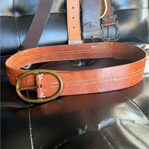 Linea Pelle Saddle Brown British Tan genuine Leather Belt Solid brass gold Small